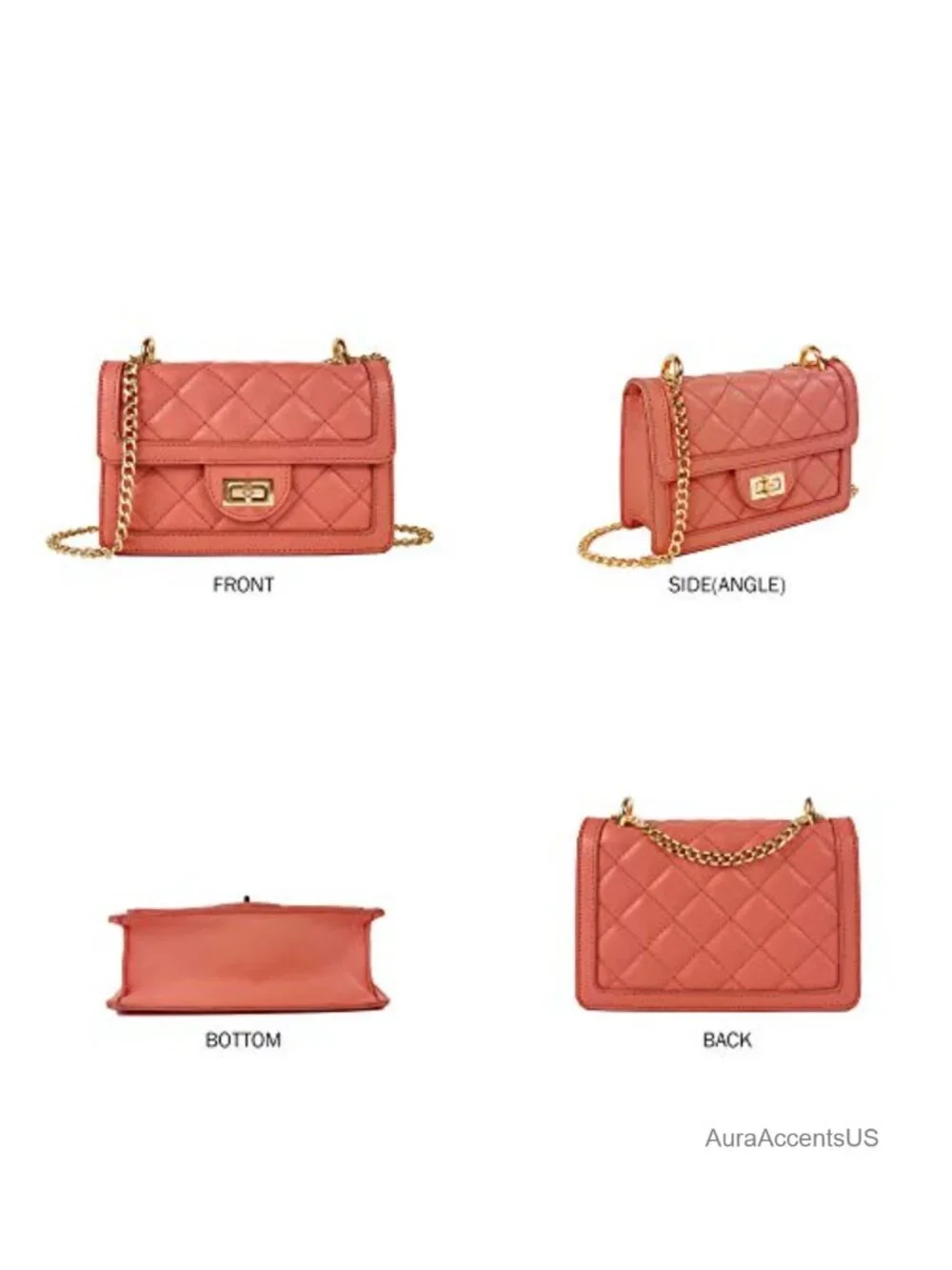 Quilted Vegan Leather Crossbody Bag with Chain Strap, Small Shoulder Purse